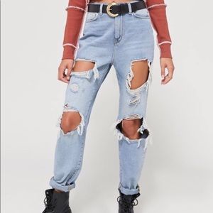 BDG High-Waisted Mom Jean - Destroyed Light Wash